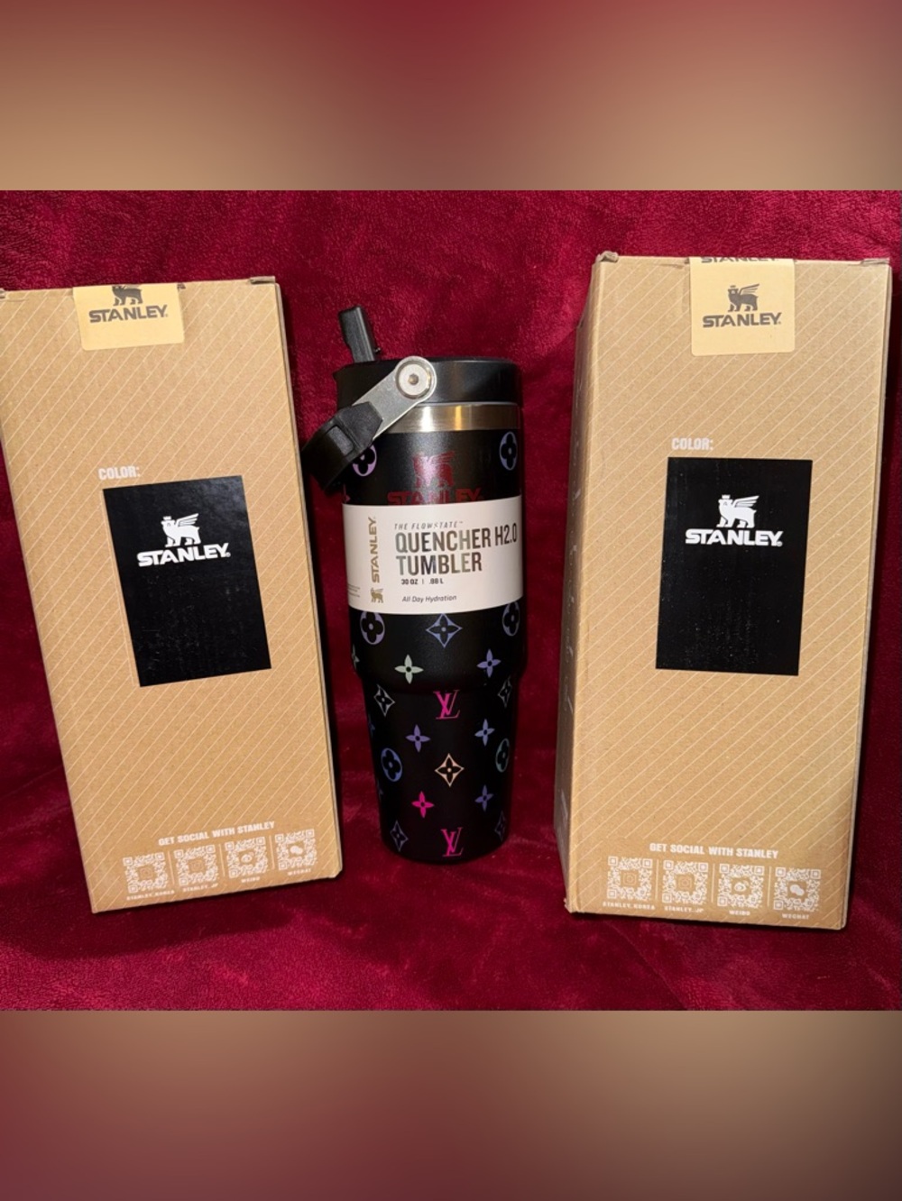 Stanley Quencher H2.0 30oz Black Tumbler w/ Multicolor Monogram Design- NIB